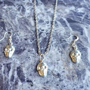 Skull necklace and earring set rockabilly style punk